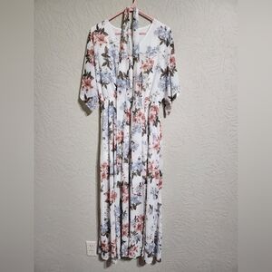 White and Pink Buttoned Sundress with Flutter Sleeves